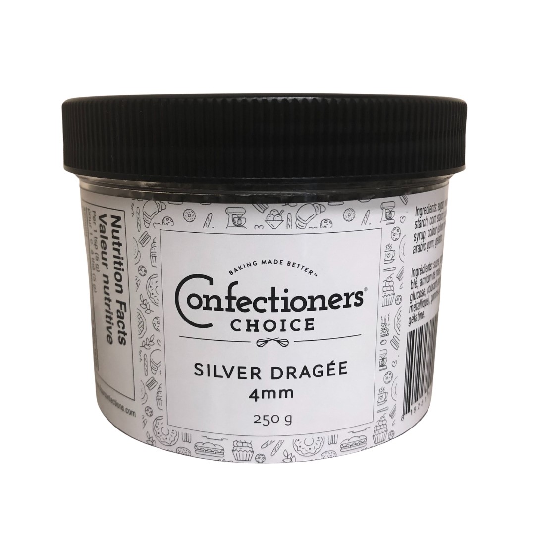 Dragee Silver 4 mm - 250 Gram Jar by Confectioners Choice