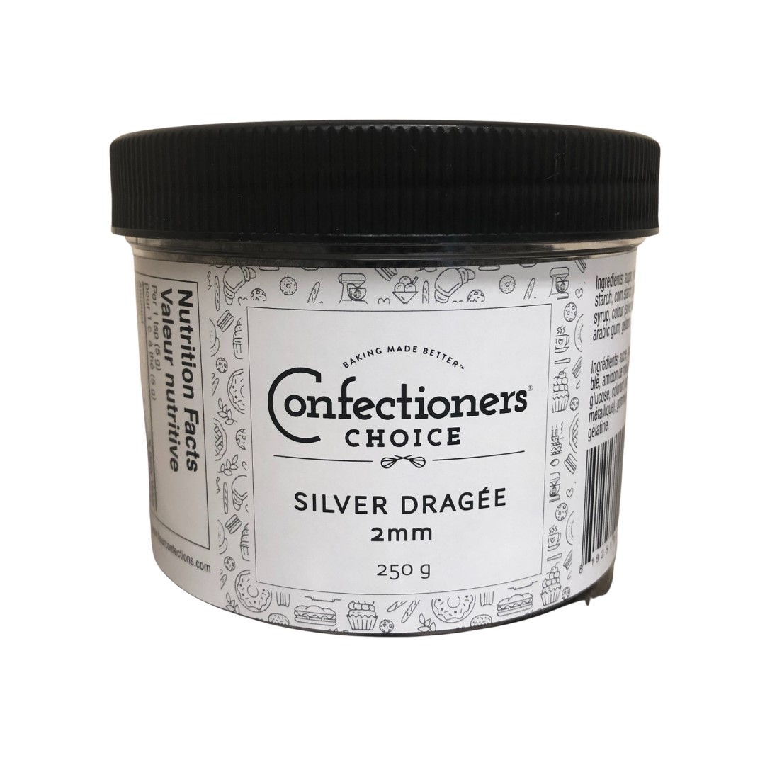 Dragee Silver 2 mm - 250 Gram Jar by Confectioners Choice